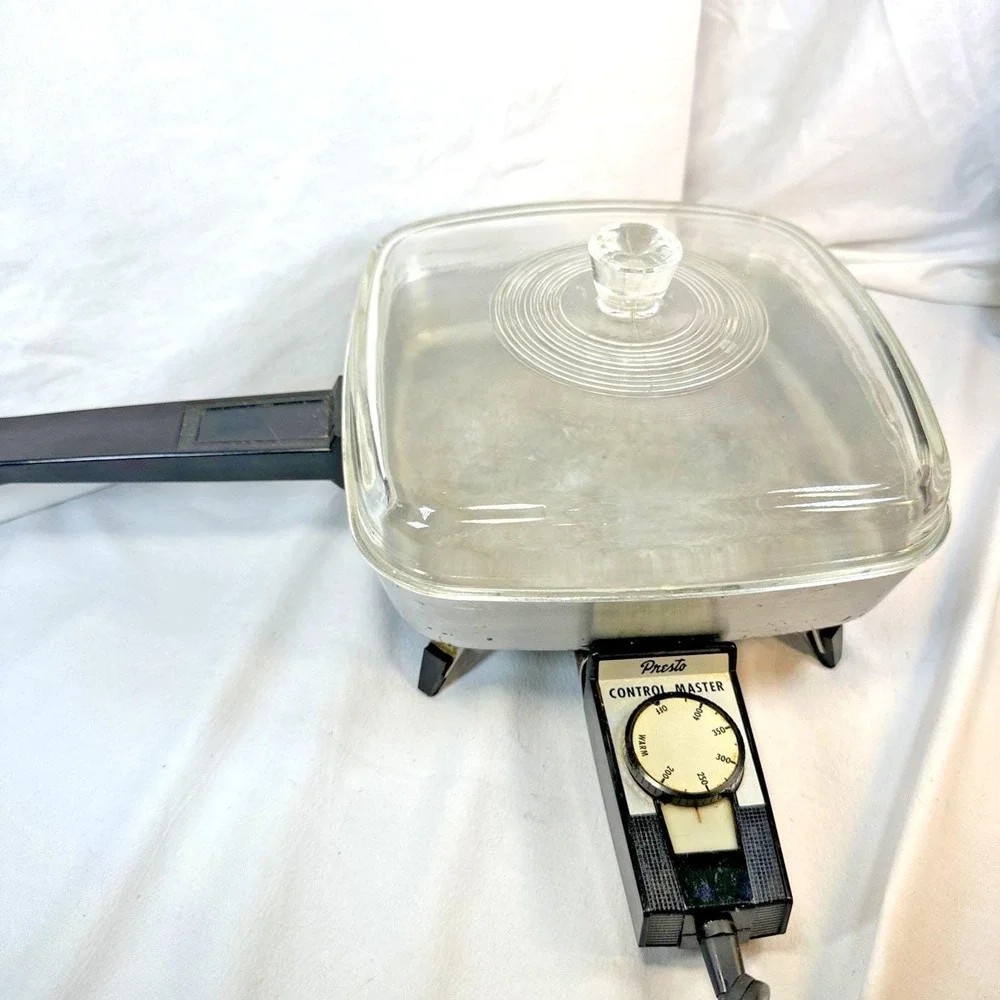 Vtg 1950s Presto Automatic Electric Skillet SS-34 Glass Lid Control Master Cord